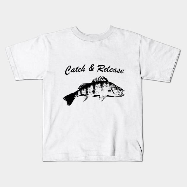 Catch and Release Series, Perch, Black color Kids T-Shirt by BassFishin